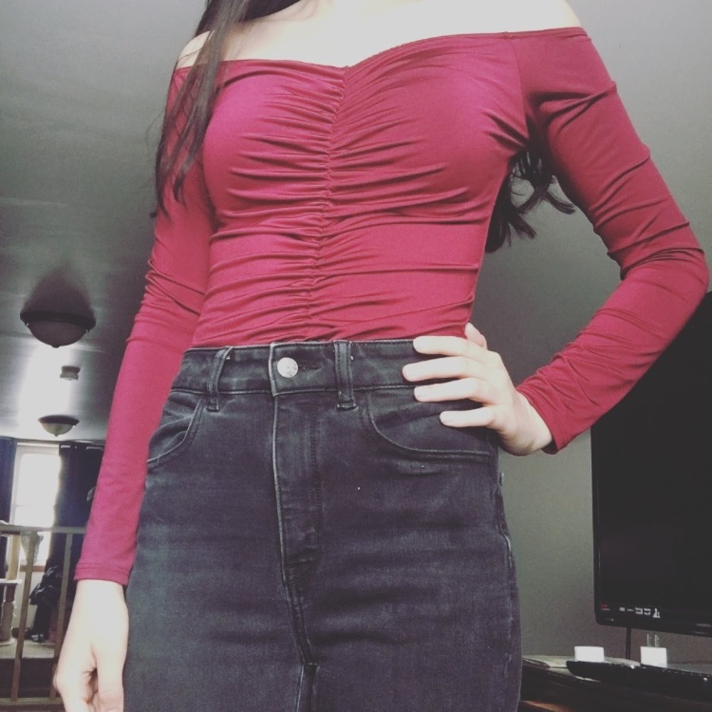 Off Shoulder Red Bodysuit